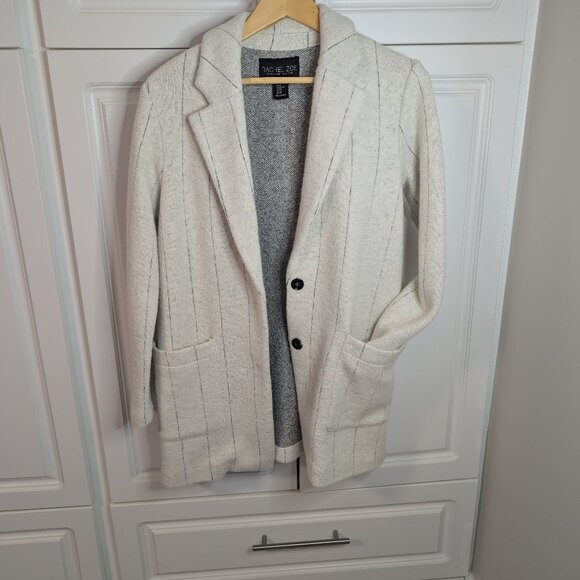 Rachel Zoe Oversized Ivory Pinstripe Wool-Blend Blazer Coat - XS, Open Front - Picture 5 of 12